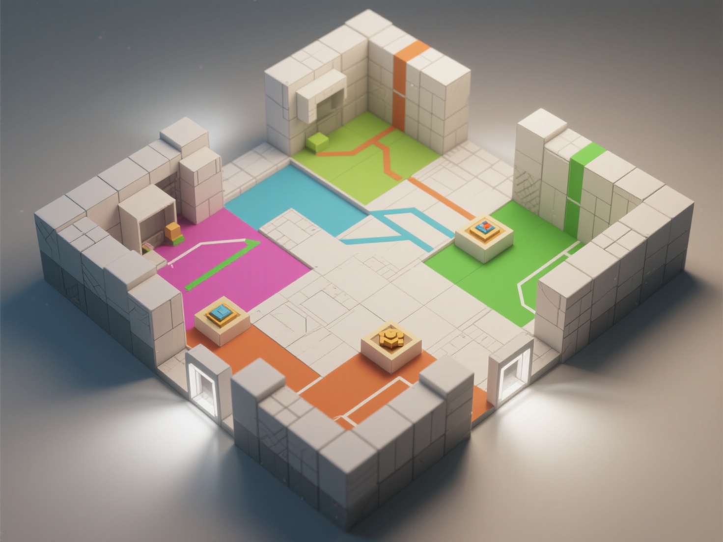 Detailed 3D render of game level blockout illustrating level design fundamentals